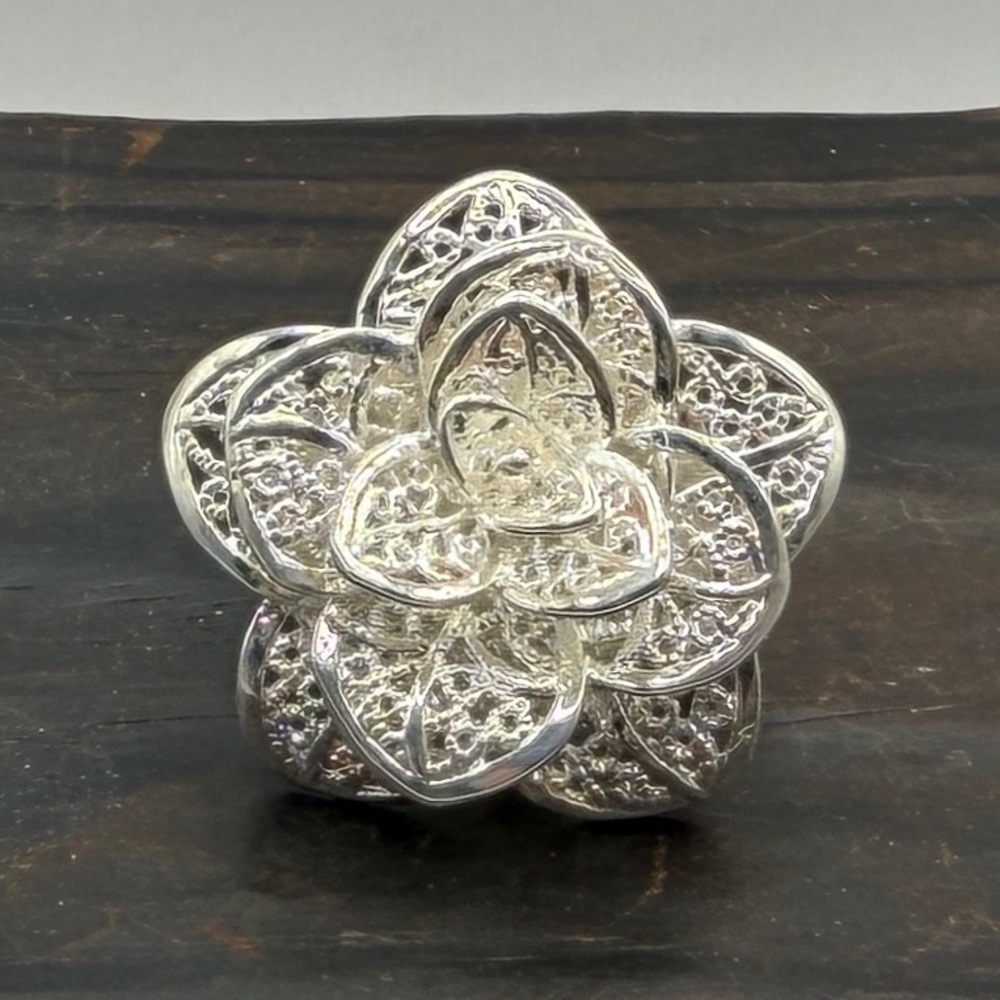925 Sterling Silver Adjustable Floral Filigree Ring - Picture 11 of 16